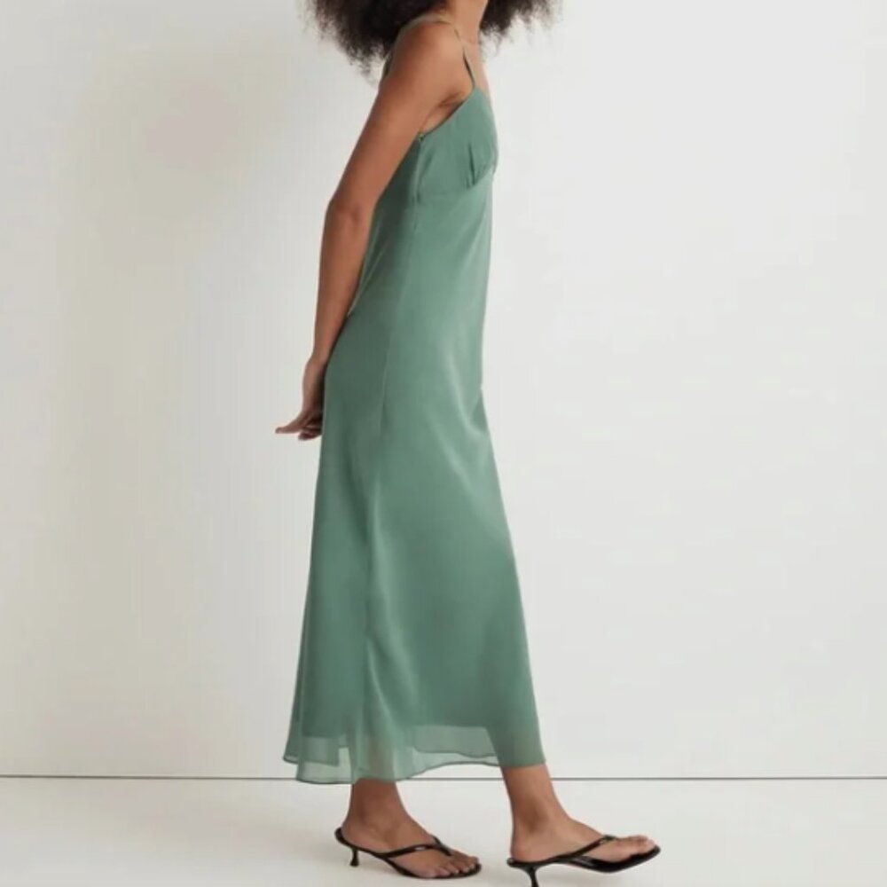 Madewell Layered Slip Midi Dress in Trellis Green - Semi-sheer Chiffon - Size 0 - Picture 3 of 15